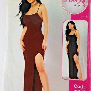 Sexy Women Spaghetti Strap Side High Slit  Long Floor Length Dress Salmon Small